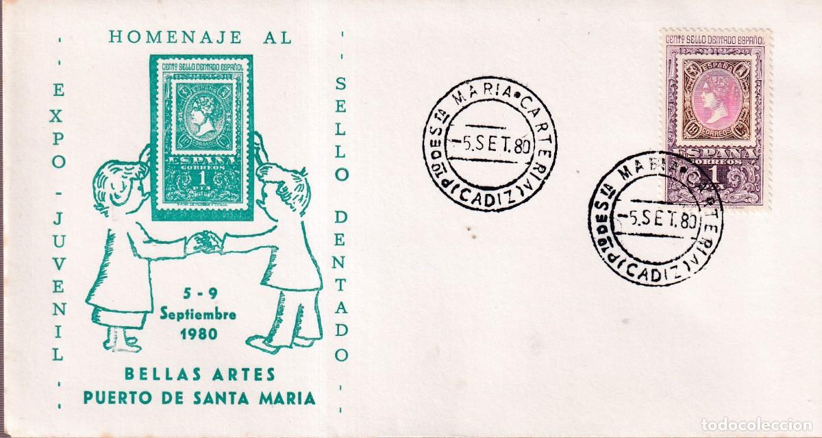 Sellos: SOBRE HOMENAJE AL SELLO DENTADO - PUERTO DE SANTA MARIA - MATASELLO CARTER&Iacute;A 1980