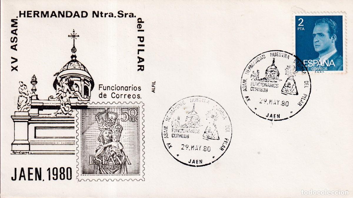 Sellos: 1980 JA&Eacute;N - XV ASAMBLEA HERMANDAD NTRA SRA DEL PILAR , FUNCIONARIOS CORREOS - SOBRE ALFIL