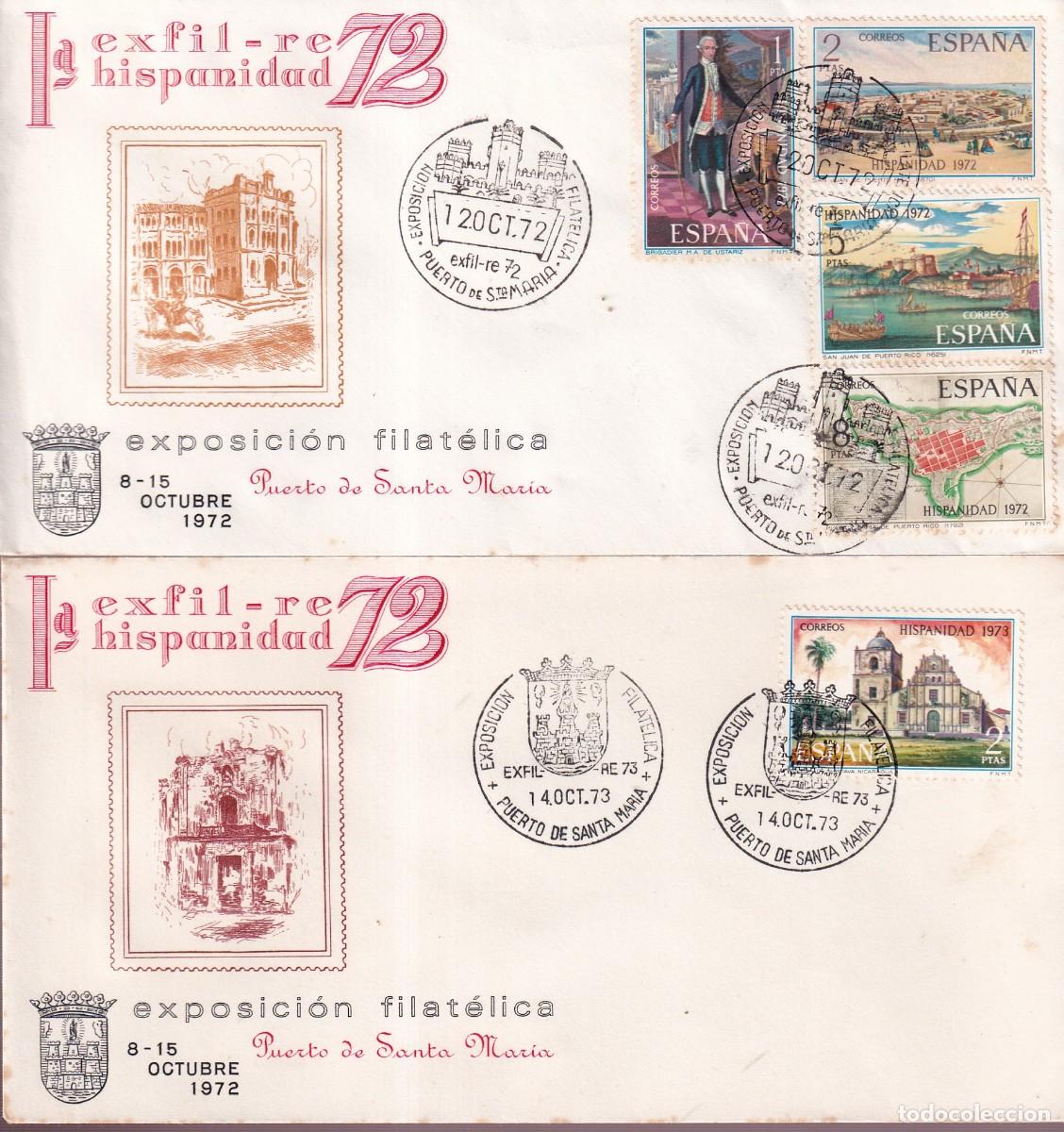 Sellos: PUERTO DE SANTA MARIA - MATASELLOS EXFIL-RE 1972 + EXFILRE-1973 EN SOBRES 1&ordf; EXFIL-RE 1972 DISTINTOS