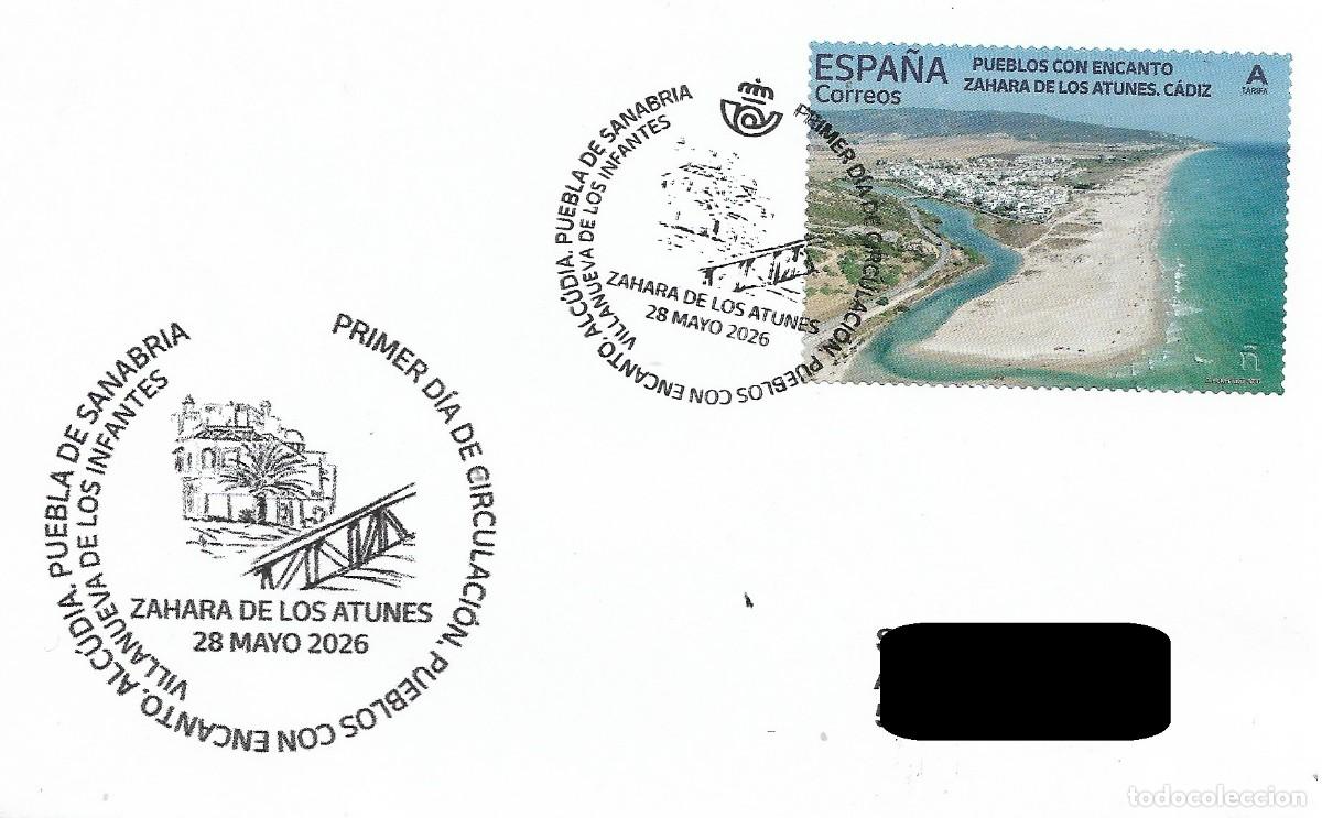 Sellos: ESPA&Ntilde;A. SOBRE PRIMER DIA. PLAYA. ZAHARA DE LOS ATUNES. 2026