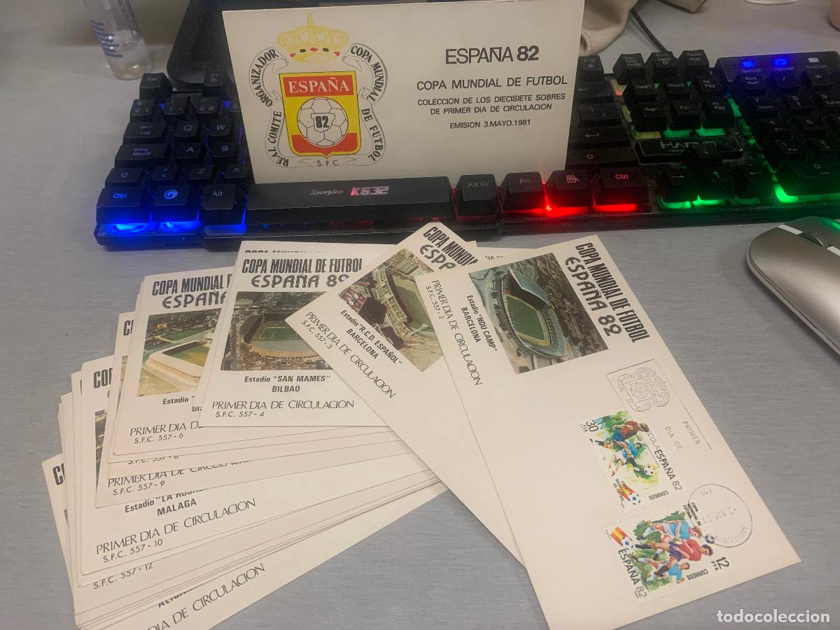 Sellos: ESPA&Ntilde;A 82, COPA MUNDIAL DE F&Uacute;TBOL / 17 SOBRES ESTADIOS - PRIMER D&Iacute;A DE CIRCULACI&Oacute;N