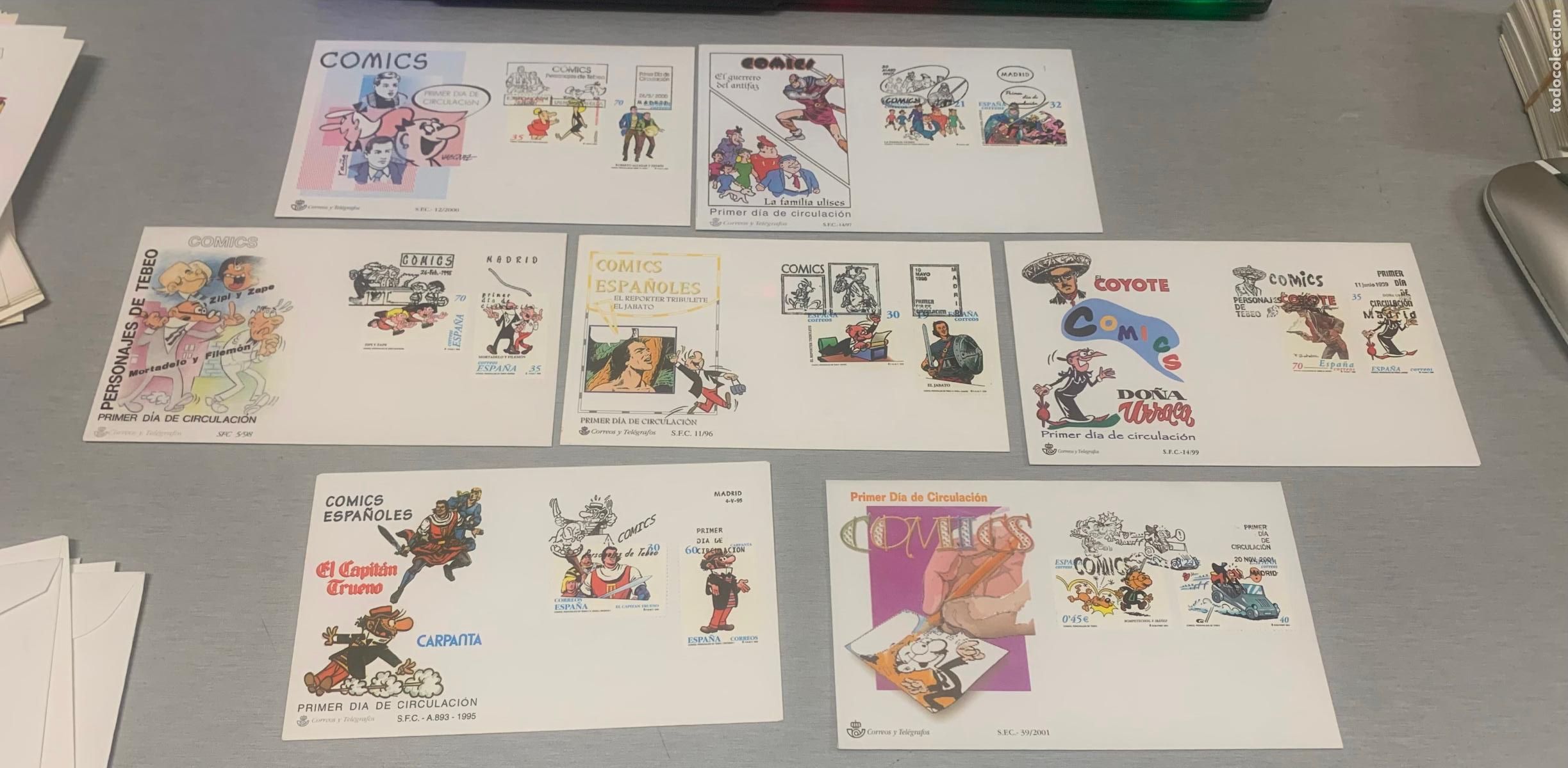 Sellos: COMICS, PRIMER D&Iacute;A DE CIRCULACI&Oacute;N / LOTE CON 7 SOBRES - Foto 1