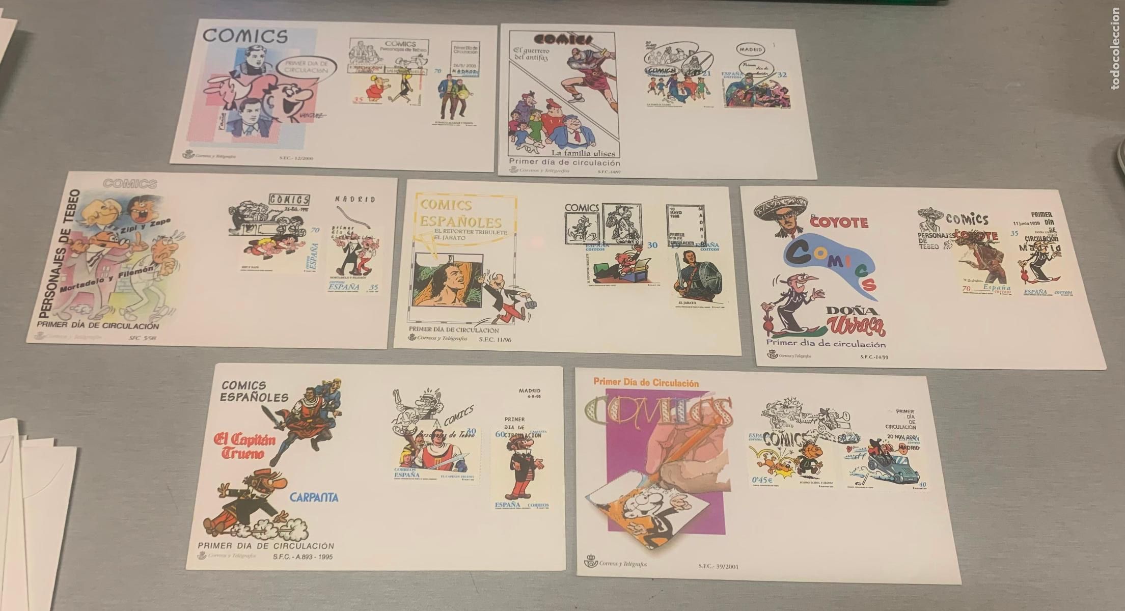 Sellos: COMICS, PRIMER D&Iacute;A DE CIRCULACI&Oacute;N / LOTE CON 7 SOBRES - Foto 1