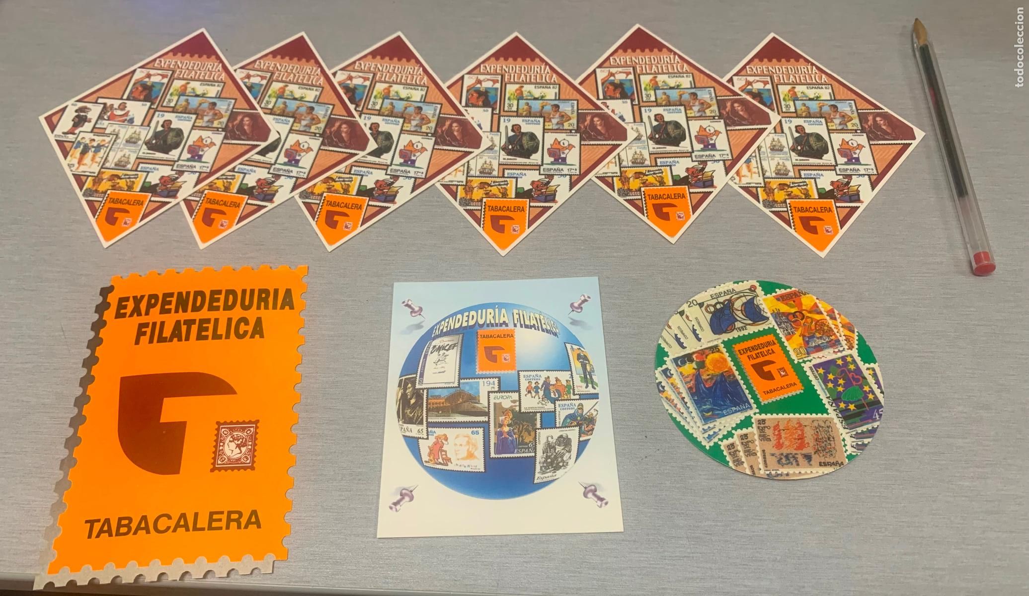 Sellos: TABACALERA - EXPENDEDUR&Iacute;A FILAT&Eacute;LICA / LOTE CON 9 PEGATINAS - ADHESIVOS