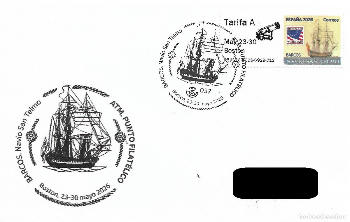 Sellos: ESPA&Ntilde;A. MATASELLOS ESPECIAL. NAVIO SAN TELMO. BOSTON. 2026. ATM