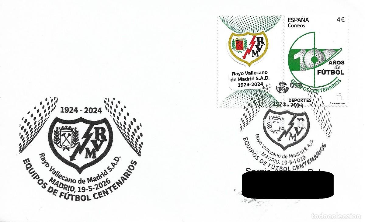 Sellos: ESPA&Ntilde;A. MATASELLOS ESPECIAL. EQUIPOS DE FUTBOL CENTENARIOS. RAYO VALLECANO. 2026
