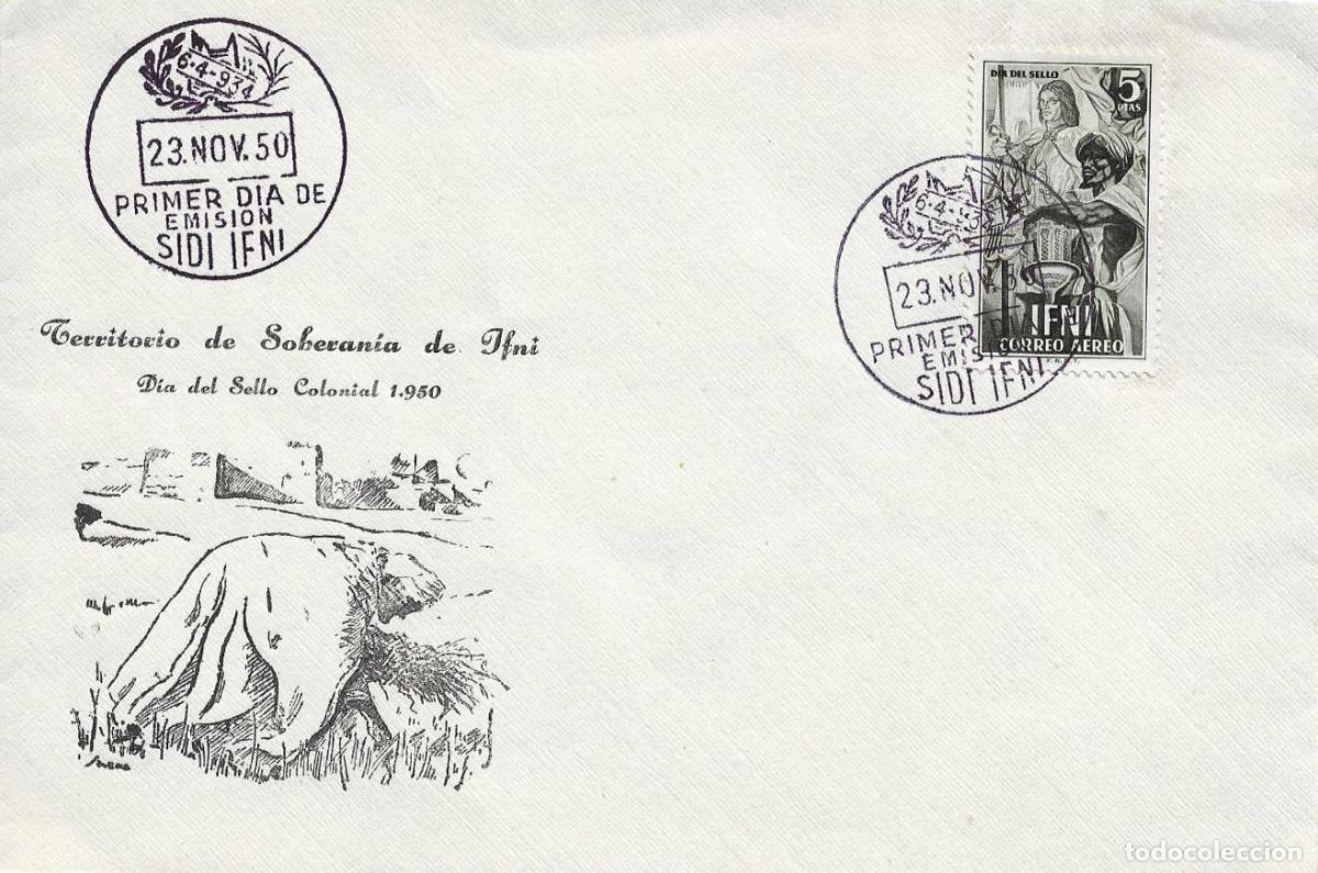 Francobolli: IFNI LOPE SANCHO DE VALENZUELA DIA DEL SELLO 1950 (EDIFIL 71) EN SPD ILUSTRADO SIN CIRCULAR RARO ASI