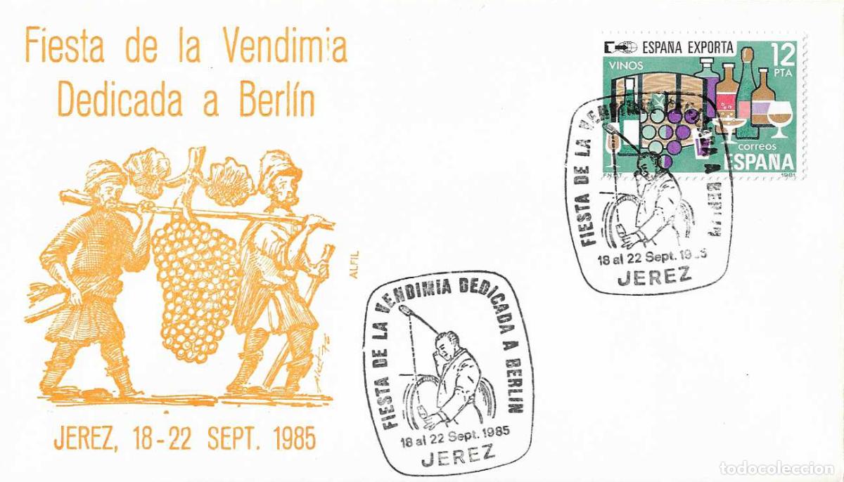 Sellos: VINO FIESTA VENDIMIA DEDICADA A BERLIN JEREZ DE LA FRONTERA (CADIZ) 1985 MATASELLOS SOBRE ALFIL RARO