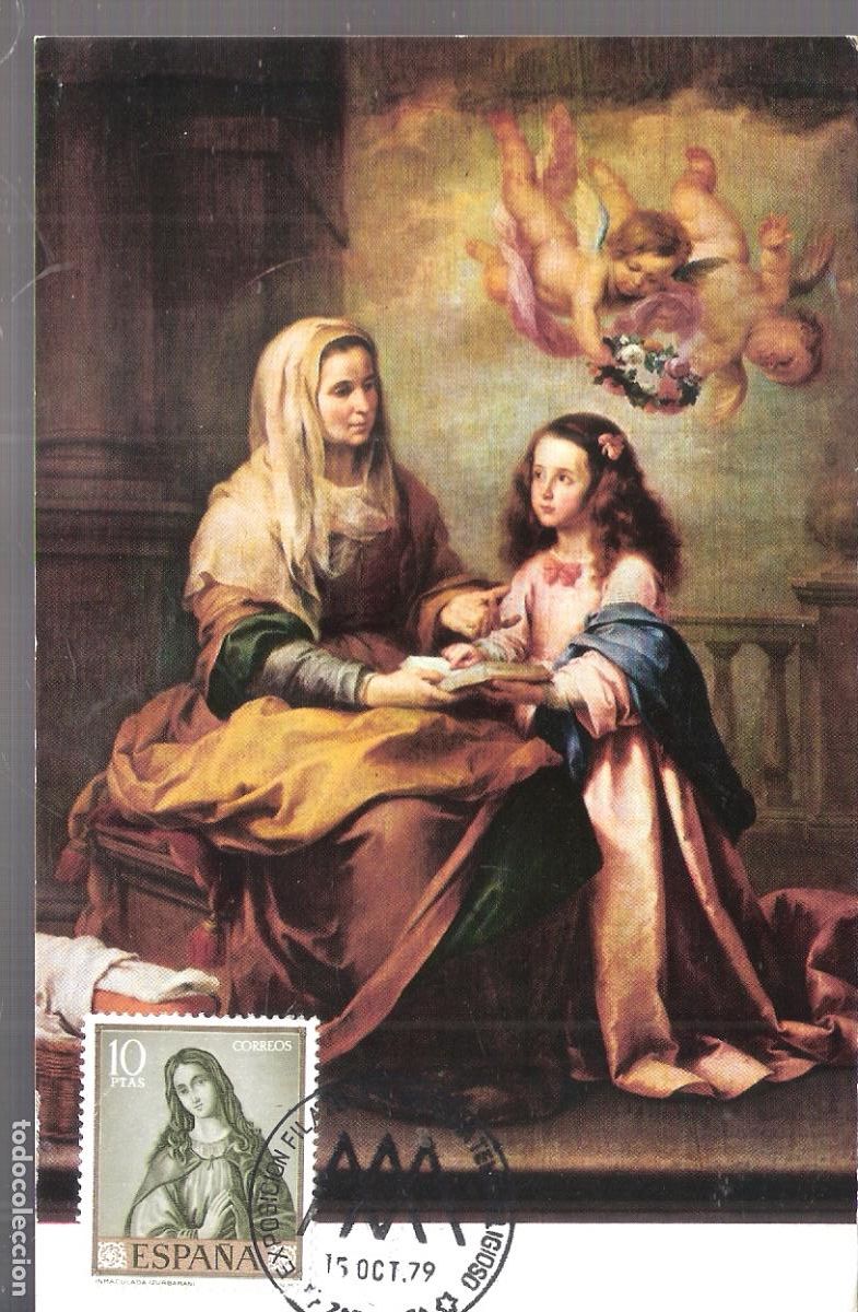 Sellos: Santa Ana y la Virgen. Murillo. Exposici&oacute;n filat&eacute;lica mariana. Zaragoza. Octubre 1979.