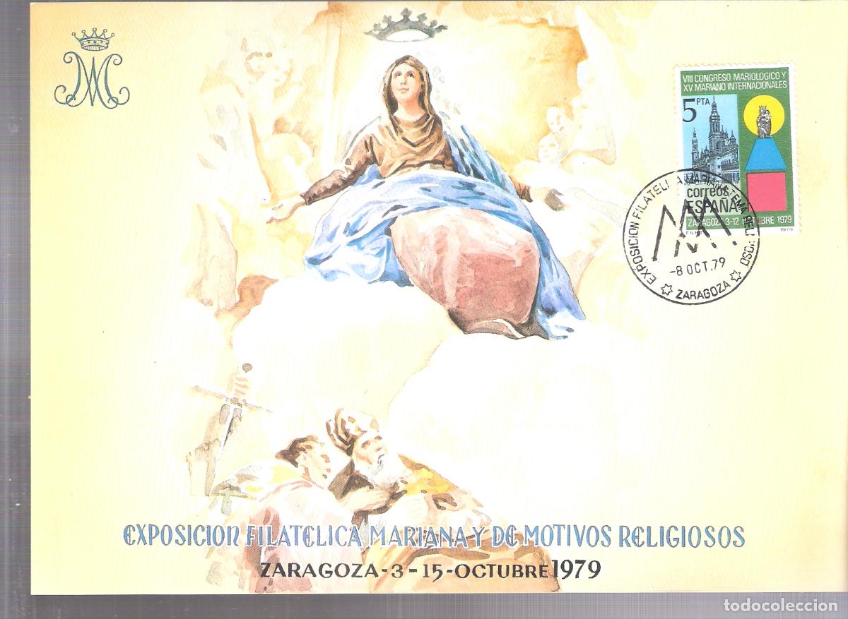 Sellos: Exposici&oacute;n filat&eacute;lica mariana y de motivos religiosos. Zaragoza. Octubre 1979. Tarjeton oficial.