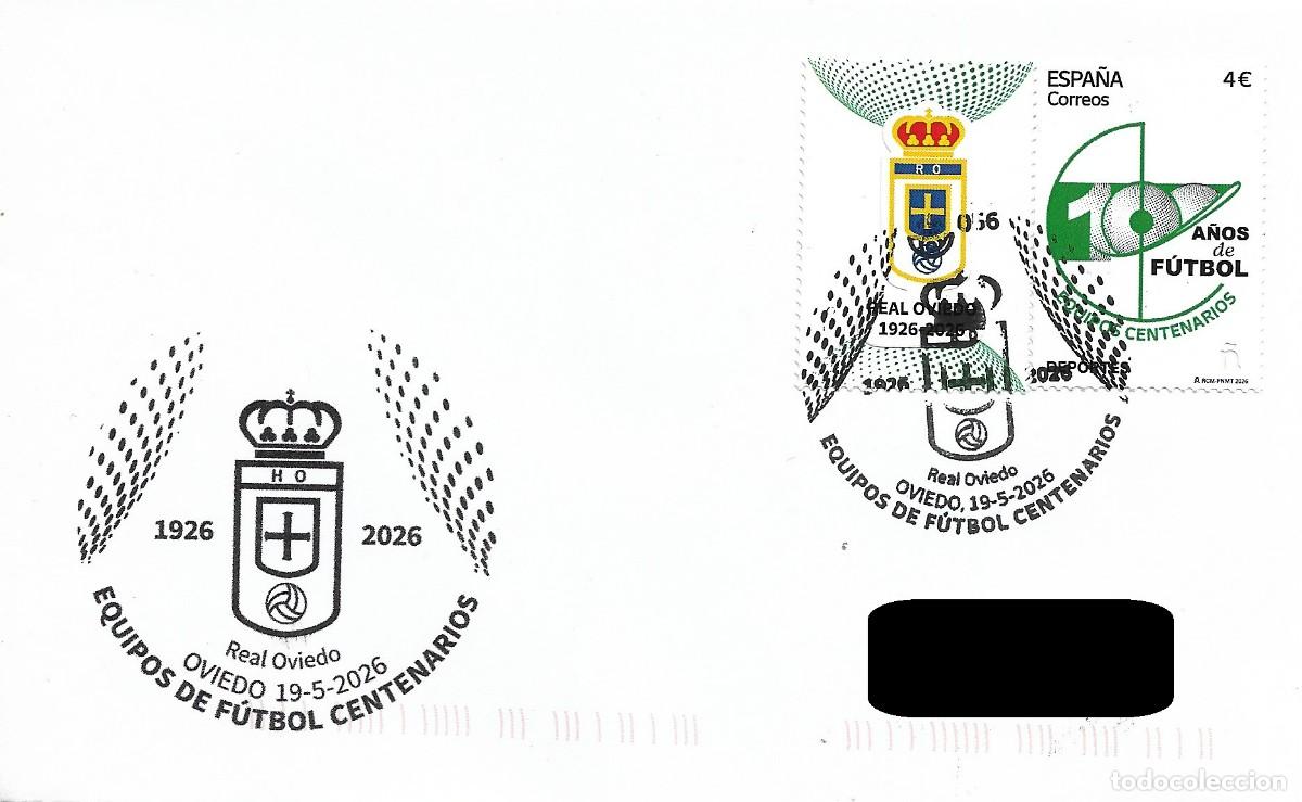 Sellos: ESPA&Ntilde;A. MATASELLOS ESPECIAL. EQUIPOS DE FUTBOL CENTENARIOS. REAL OVIEDO. 2026