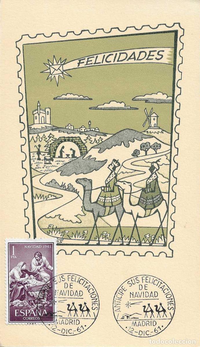 Sellos: NAVIDAD ANTICIPE SUS FELICITACIONES, MADRID 1961. MATASELLOS REYES MAGOS EN BONITA TARJETA RARO ASI