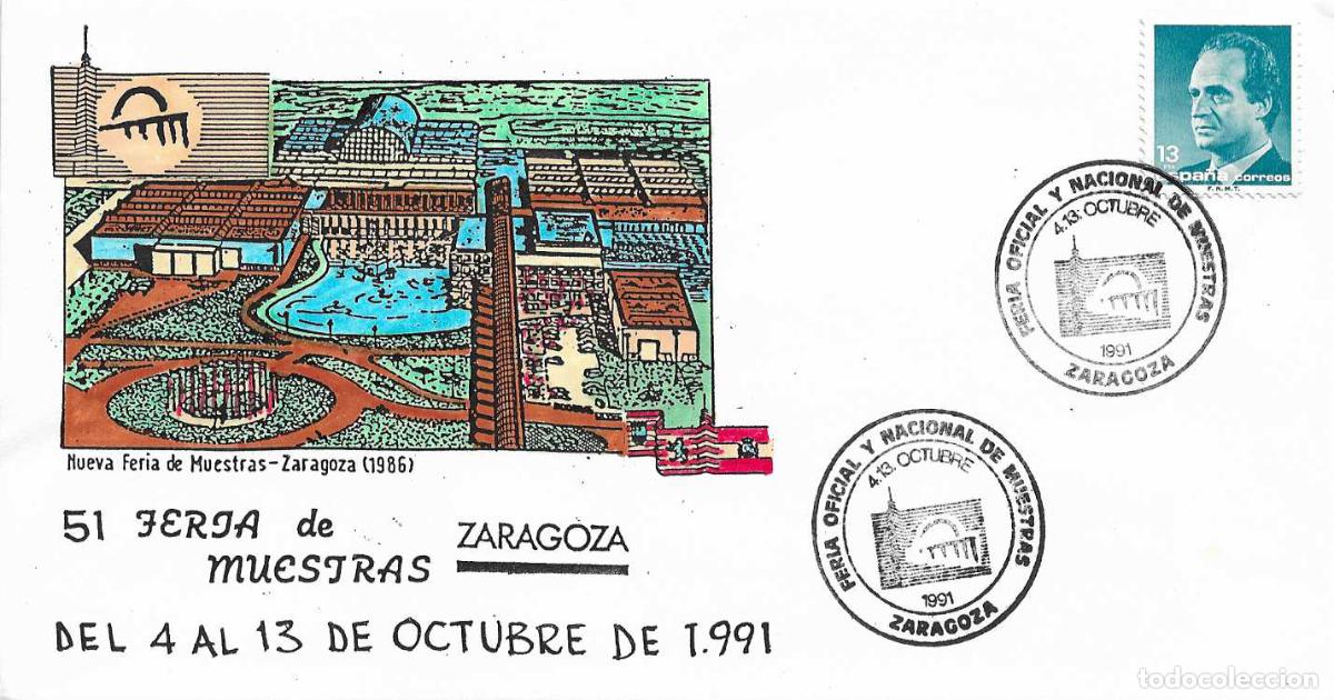 Sellos: FERIA OFICIAL Y NACIONAL DE MUESTRAS, ZARAGOZA 1991. MATASELLOS EN SOBRE ILUSTRADO RARO ASI VER