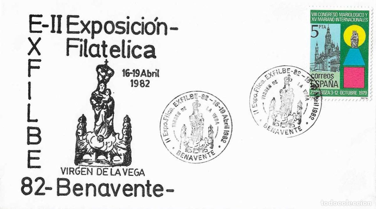 Sellos: VIRGEN DE LA VEGA II EXPOSICION, BENAVENTE (ZAMORA) 1982. MATASELLOS EN RARO SOBRE NUMERARO RELIGION