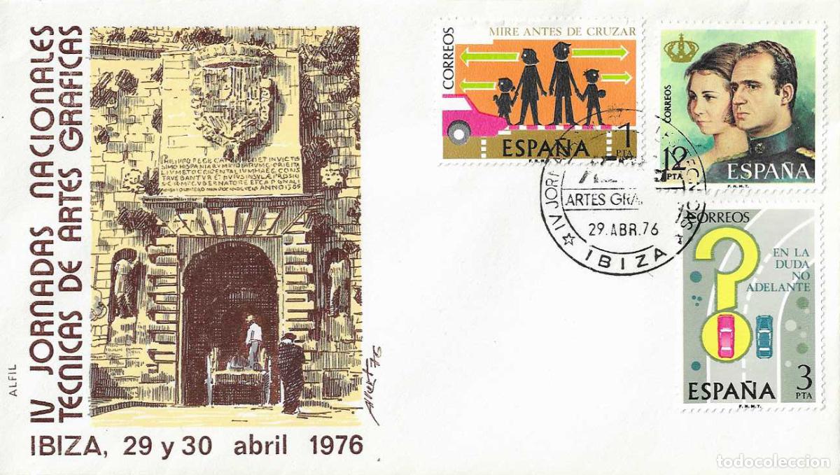 Sellos: ARTES GRAFICAS IV JORNADAS TECNICAS, IBIZA (BALEARES) 29 ABRIL 1976. RARO MATASELLOS EN SOBRE ALFIL