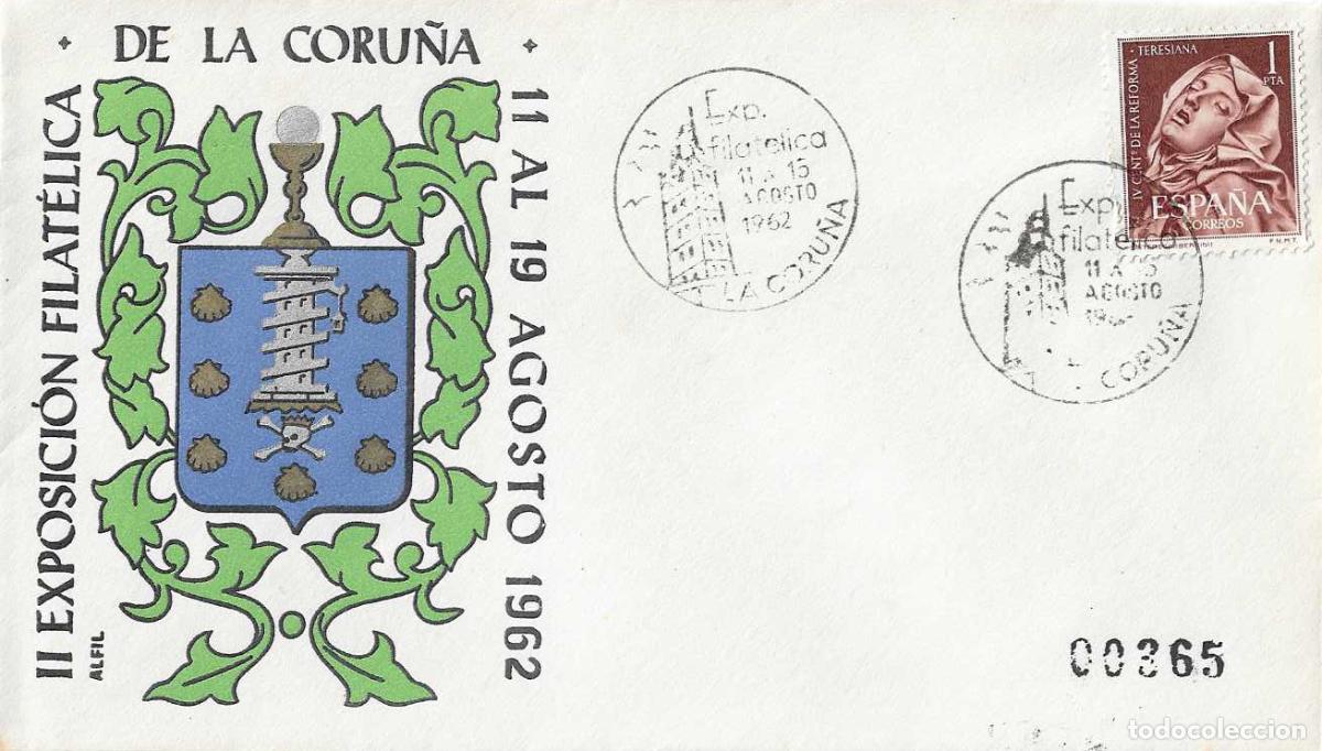 Sellos: RARO SOBRE NUMERADO FIRMADO PRESIDENTES MATASELLOS FAROS TORRE HERCULES II EXPOSICION LA CORU&Ntilde;A 1962