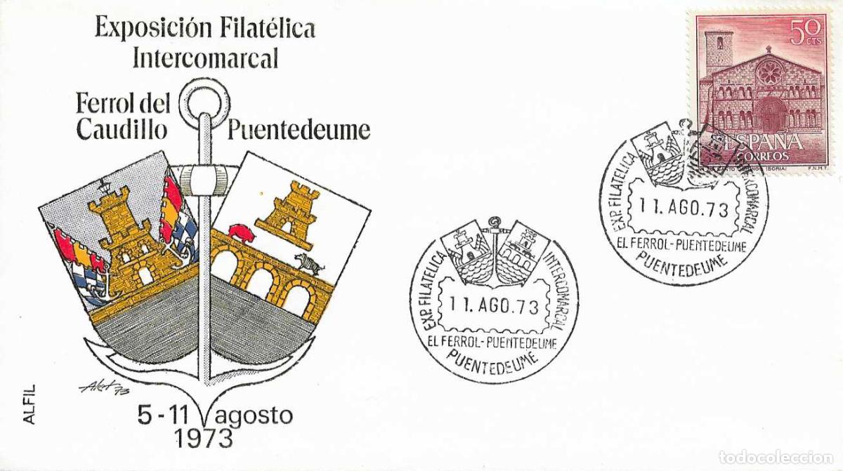 Sellos: EXPOSICION FILATELICA EL FERROL, PUENTEDEUME (CORU&Ntilde;A) 11 AGOSTO 1973 RARO MATASELLOS SOBRE ALFIL RWR