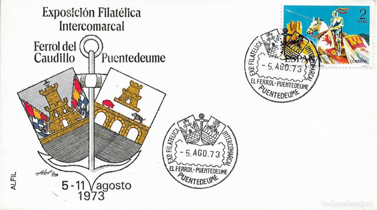 Sellos: EXPOSICION FILATELICA EL FERROL, PUENTEDEUME (CORU&Ntilde;A) 5 AGOSTO 1973. MATASELLOS SOBRE ALFIL RARO ASI