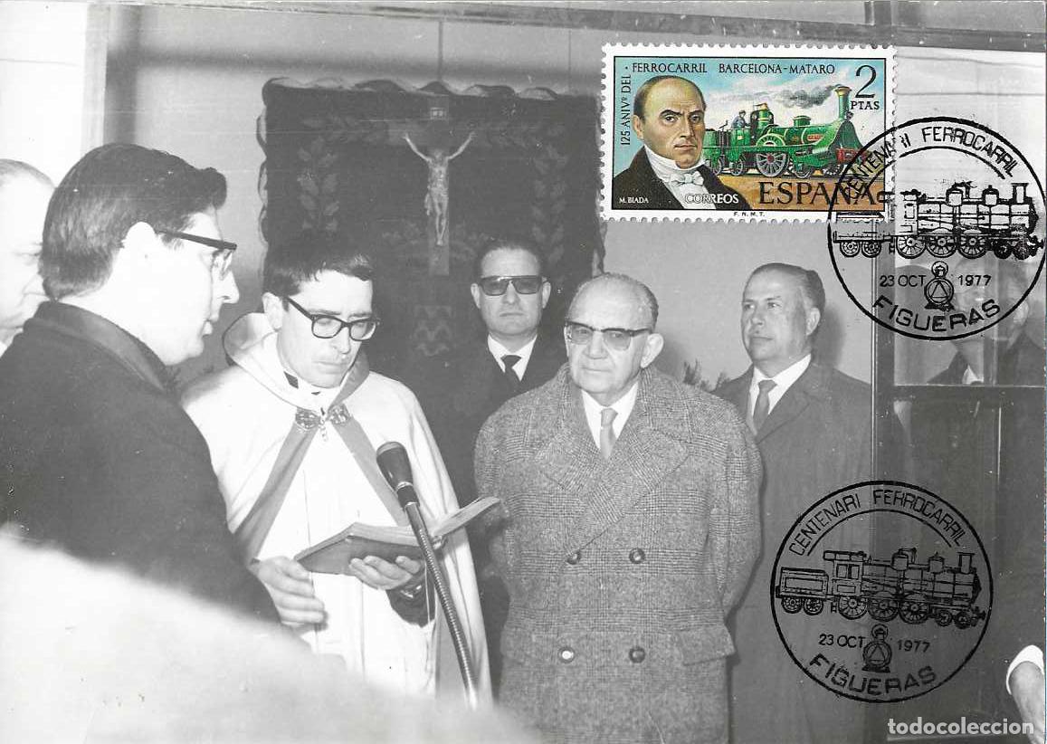 Sellos: TRENES CENTENARI L'ARRIBADA FERROCARRIL, FIGUERAS (GERONA) 1977. MATASELLOS TARJETA VER REVERSO RARO