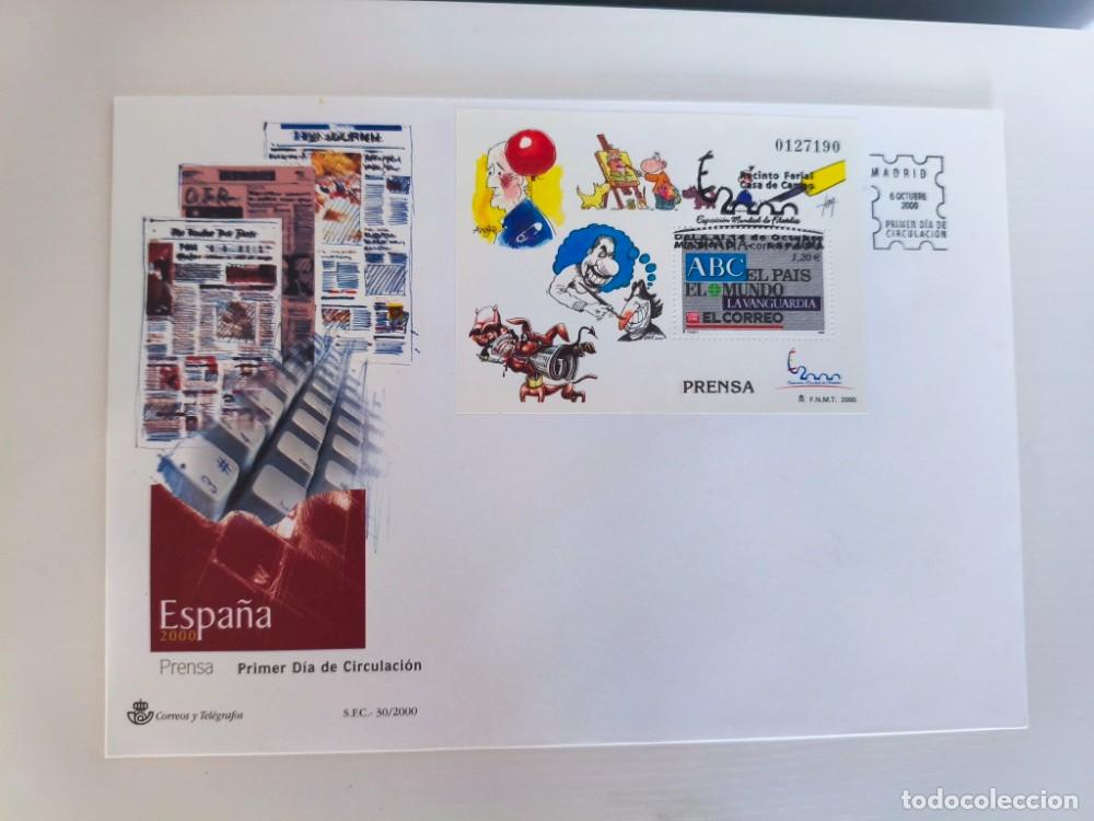 Sellos: Lote de 10 Sobres Primer D&iacute;a (FDC) Espa&ntilde;a 2000-2001 - Tem&aacute;ticas: Prensa, M&uacute;sica, Deportes, Tel
