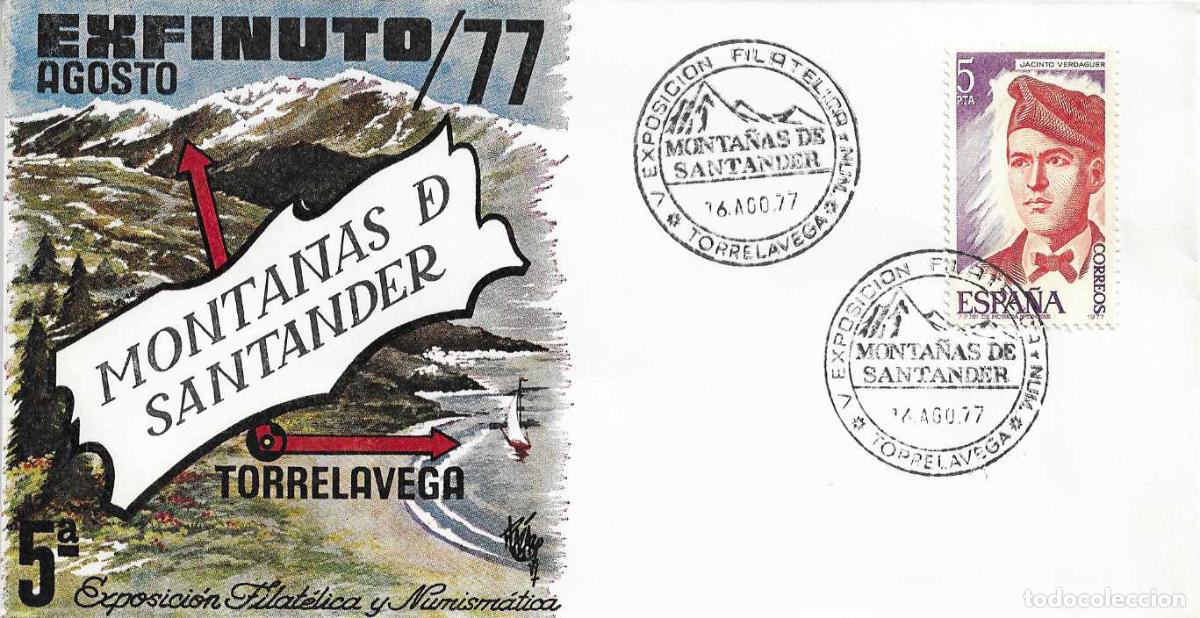Sellos: MONTA&Ntilde;AS DE SANTANDER V EXPOSICION, TORRELAVEGA (CANTABRIA) 16 AGOSTO 1977. MATASELLOS EN RARO SOBRE