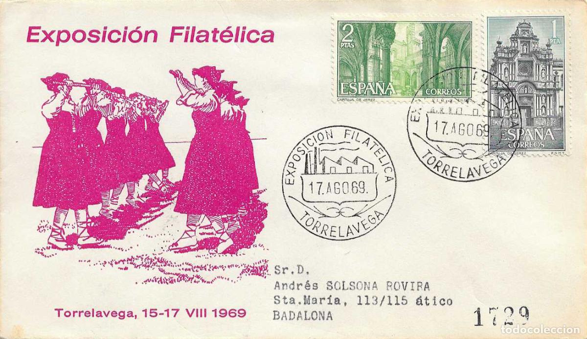 Sellos: EXPOSICION FILATELICA TORRELAVEGA (SANTANDER CANTABRIA) 1969. RARO MATASELLOS SOBRE CIRCULADO ALFIL