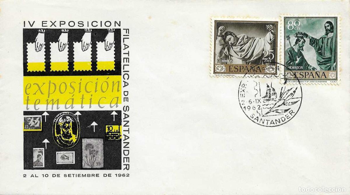 Sellos: IV EXPOSICION FILATELICA, SANTANDER CANTABRIA 1962. MATASELLOS EN SOBRE ILUSTRADO RARO ASI RWR