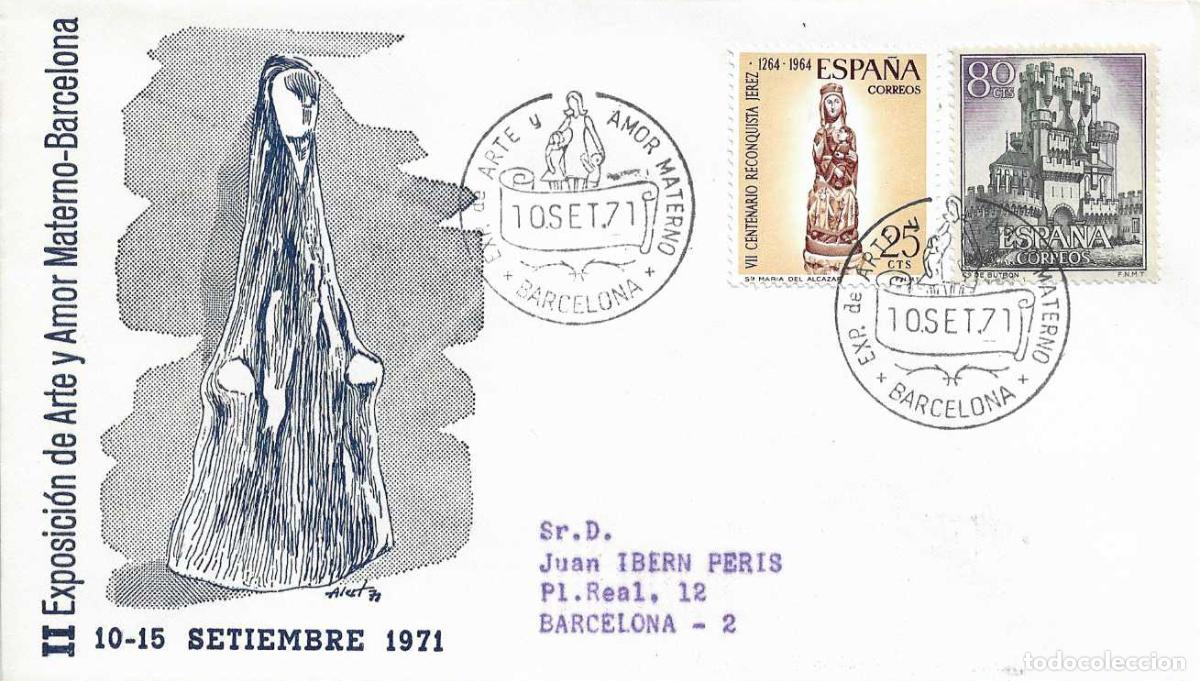 Sellos: MATERNIDAD ARTE AMOR MATERNO, BARCELONA 10 SEPTIEMBRE 1971 RARO MATASELLOS SOBRE CIRCULADO ALFIL RWR
