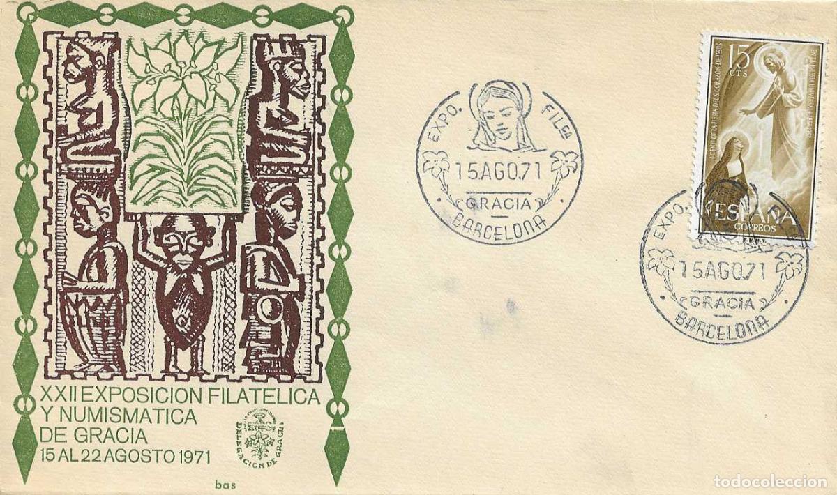Sellos: TEMA MARIANO GRACIA XXII EXPOSICION BARCELONA 15 AGOSTO 1971. MATASELLOS SOBRE ILUSTRADO MOD 2 RARO
