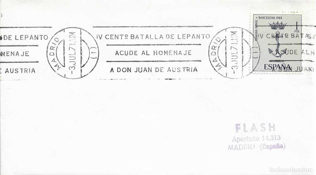 Sellos: LEPANTO IV CENTENARIO HOMENAJE A DON JUAN DE AUSTRIA, MADRID 1971. MATASELLOS RODILLO SOBRE RARO ASI