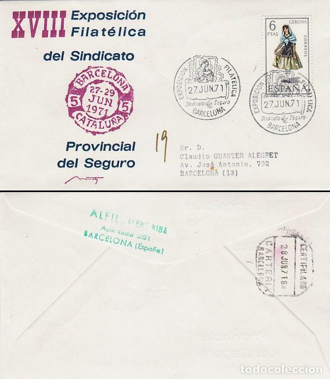 Sellos: A&Ntilde;O 1971, VIRGEN DEL PERPETUO SOCORRO, SINDICATO DEL SEGURO, SOBRE DE ALFIL CIRCULADO