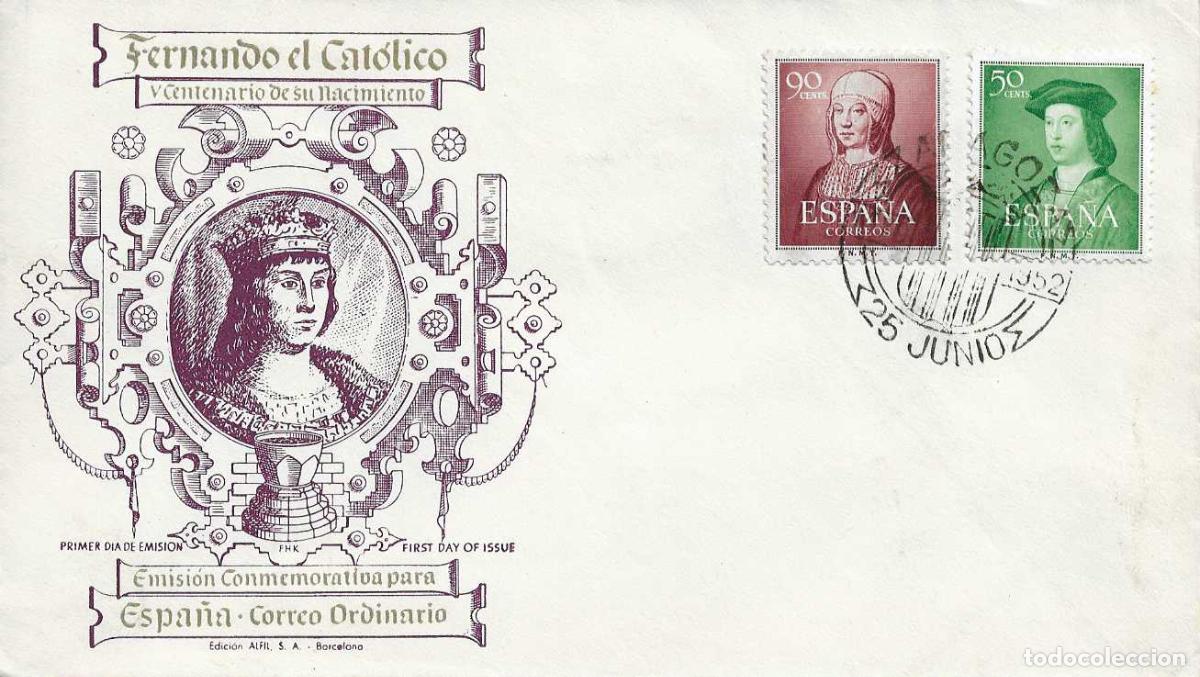 Sellos: FERNANDO EL CATOLICO V CENTENARIO, ZARAGOZA 1952. MATASELLOS EN SOBRE SIN CIRCULAR ALFIL RARO ASI