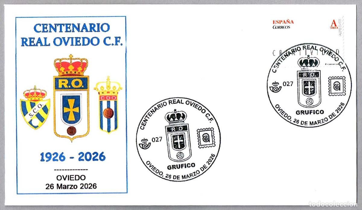 Sellos: Matasellos CENTENARIO REAL OVIEDO C.F. - FUTBOL. Oviedo, Asturias, 2026