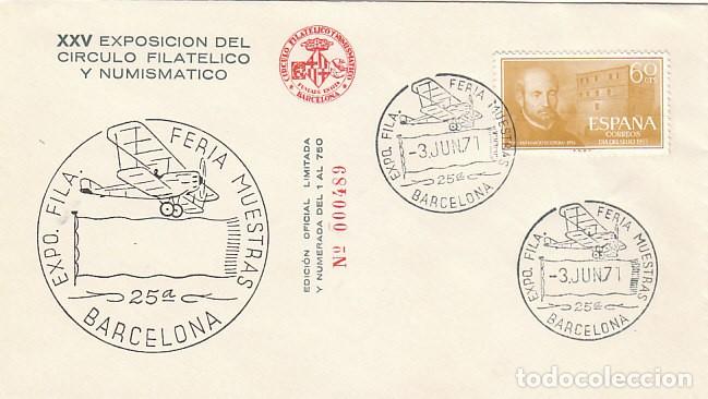 Sellos: A&Ntilde;O 1971, AVION ANTIGUO, FERIA DE MUESTRAS BARCELONA, 50 ANIVERSARIO DEL CORREO AEREO, SP