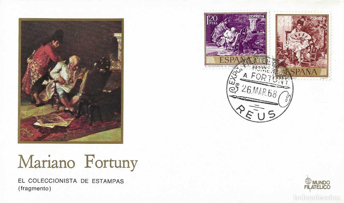 Sellos: PINTURA EL COLECCIONISTA DE ESTAMPAS HOMENAJE A FORTUNY REUS (TARRAGONA) 1968 MATASELLO SOBRE MF RWR