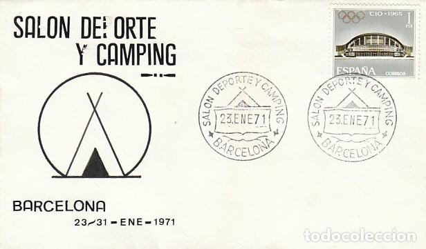Sellos: A&Ntilde;O 1971, SALON DEL DEPORTE Y CAMPING DE BARCELONA, SOBRE ILUSTRADO MANUALMENTE