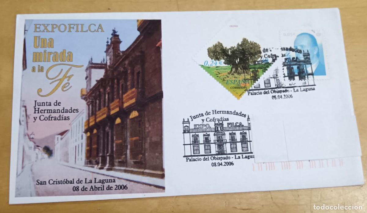 Sellos: SOBRE PRIMER D&Iacute;A EXPOFILCA JUNTA DE HERMANDADES Y COFRAD&Iacute;AS SAN CRIST&Oacute;BAL DE LA LAGUNA 8 ABRIL 2006