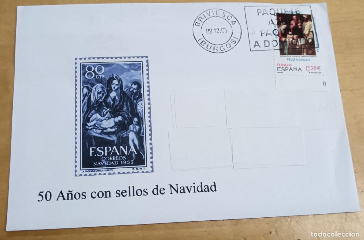 Sellos: SOBRE PRIMER D&Iacute;A 50 A&Ntilde;OS CON SELLOS DE NAVIDAD 9 DICIEMBRE 2005 17X12 CM.