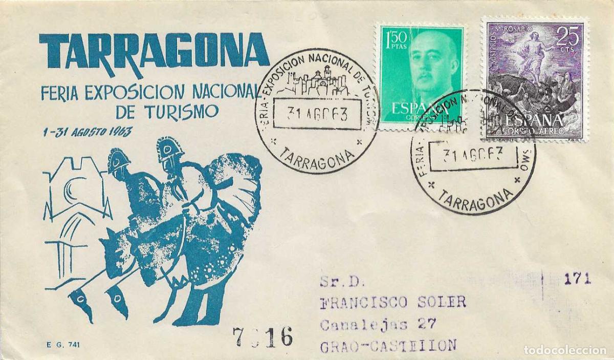 Sellos: TURISMO FERIA EXPOSICION NACIONAL, TARRAGONA 1963. MATASELLOS EN SOBRE CIRCULADO DE EG MUY RARO WXZ
