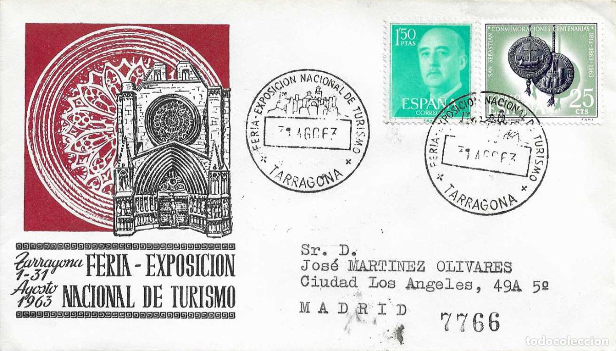Sellos: TURISMO FERIA EXPOSICION NACIONAL, TARRAGONA 31 AGOSTO 1963. MATASELLOS EN SOBRE CIRCULADO ALFIL RWR