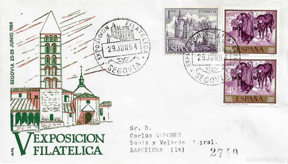 Sellos: V EXPOSICION FILATELICA, SEGOVIA 29 JUNIO 1964. RARO MATASELLOS EN SOBRE CIRCULADO DE ALFIL RWR