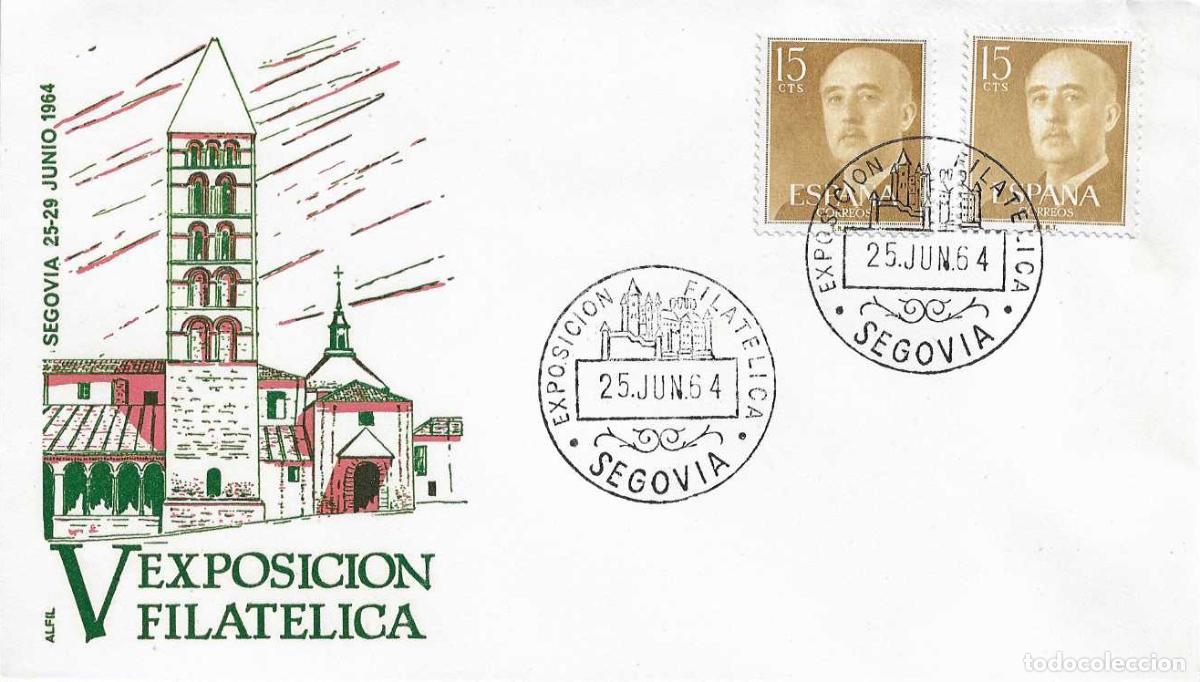 Sellos: V EXPOSICION FILATELICA, SEGOVIA 25 JUNIO 1964. MATASELLOS EN SOBRE SIN CIRCULAR DE ALFIL RARO ASI