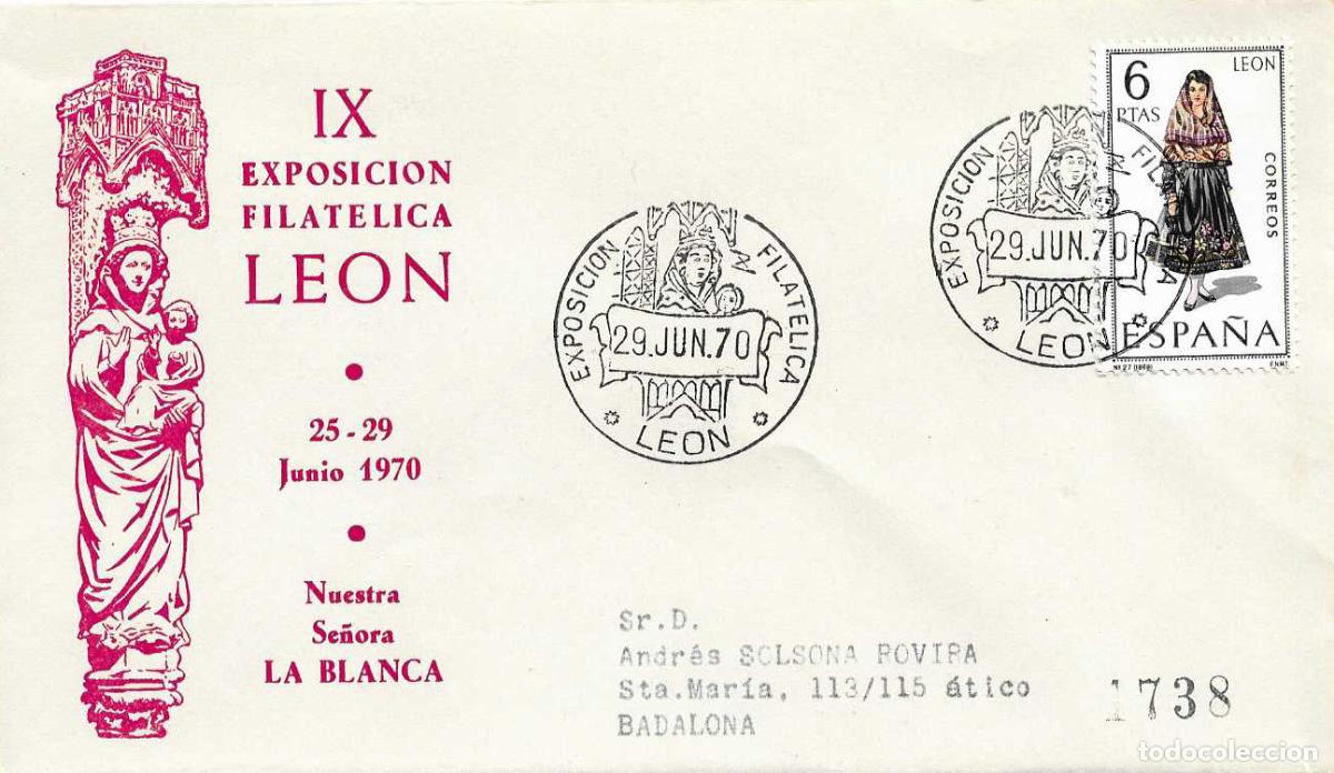 Sellos: VIRGEN NTRA SE&Ntilde;ORA LA BLANCA IX EXPOSICION, LEON 29 JUNIO 1970. MATASELLOS SOBRE CIRCULADO ALFIL RWR