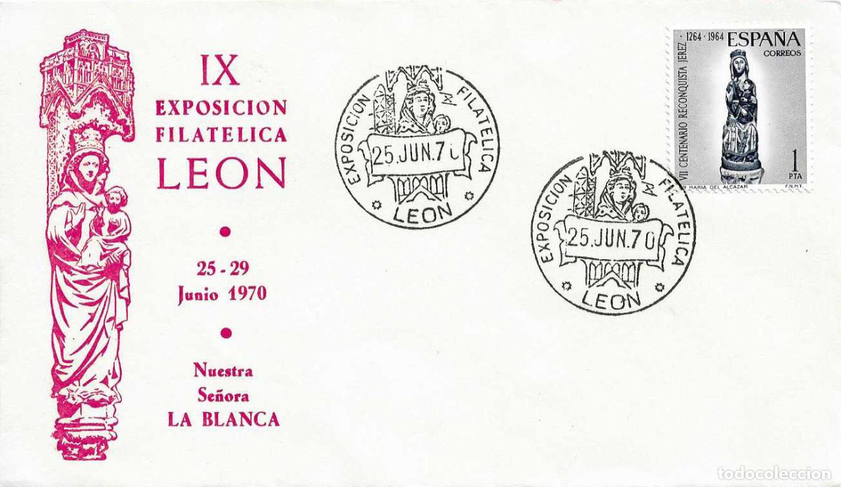 Sellos: VIRGEN NTRA SE&Ntilde;ORA LA BLANCA IX EXPOSICION, LEON 25 JUNIO 1970. MATASELLOS SOBRE SIN CIRCULAR ALFIL