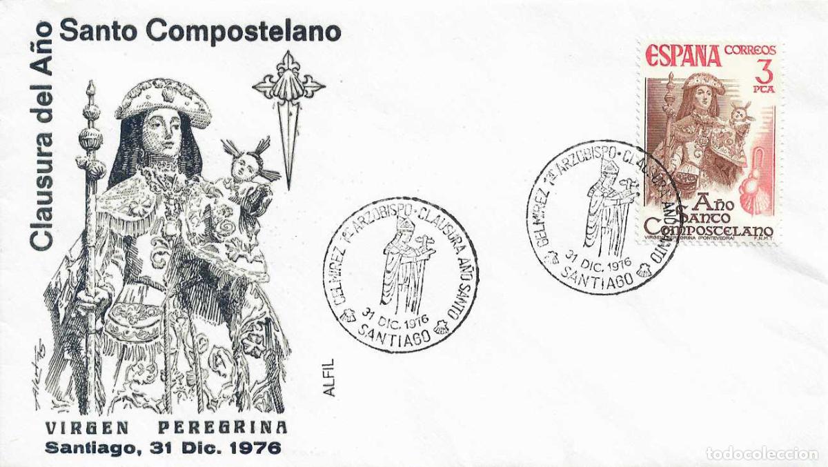 Sellos: 31 DICIEMBRE 1976 CLAUSURA A&Ntilde;O SANTO SANTIAGO COMPOSTELA (LA CORU&Ntilde;A) MATASELLOS SOBRE ALFIL RARO ASI