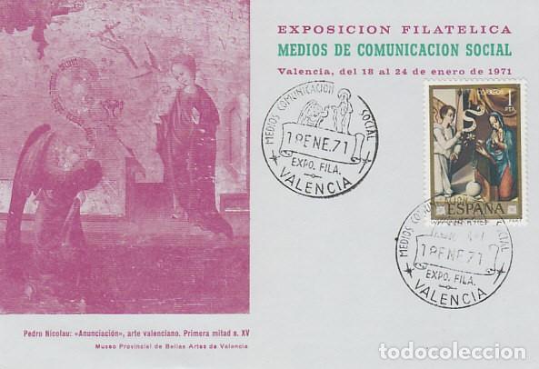 Sellos: A&Ntilde;O 1971, VALENCIA, LA ANUNCIACION, MEDIOS DE COMUNICACION SOCIAL, EN TARJETA DE LA EXPOSICION
