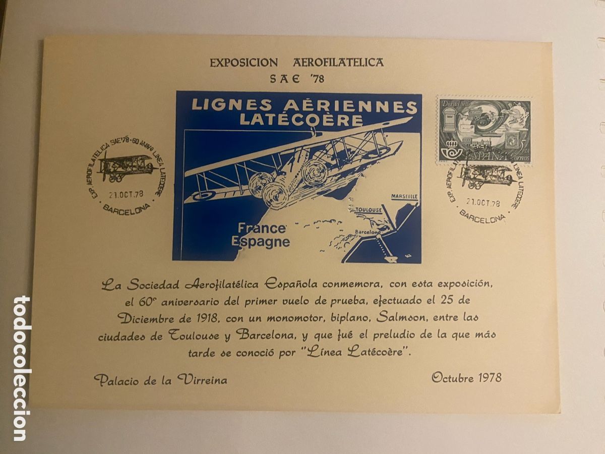 Sellos: EXPOSICION AEROFILATELICA SAE&acute;78. BARCELONA. MATASELLOS AVIACION