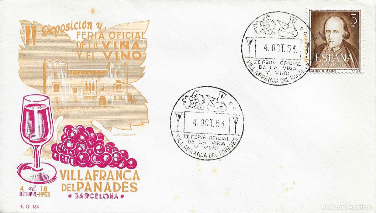 Sellos: VINO II FERIA VI&Ntilde;A VILLAFRANCA PANADES BARCELONA 4 OCTUBRE 1953 MATASELLOS SOBRE SIN CIRCULAR EG RWR