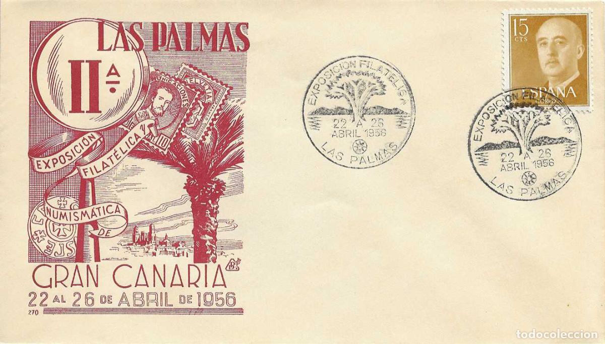 Sellos: II EXPOSICION FILATELICA, LAS PALMAS (CANARIAS) 1956. MATASELLOS EN SOBRE SIN CIRCULAR DP RARO ASI