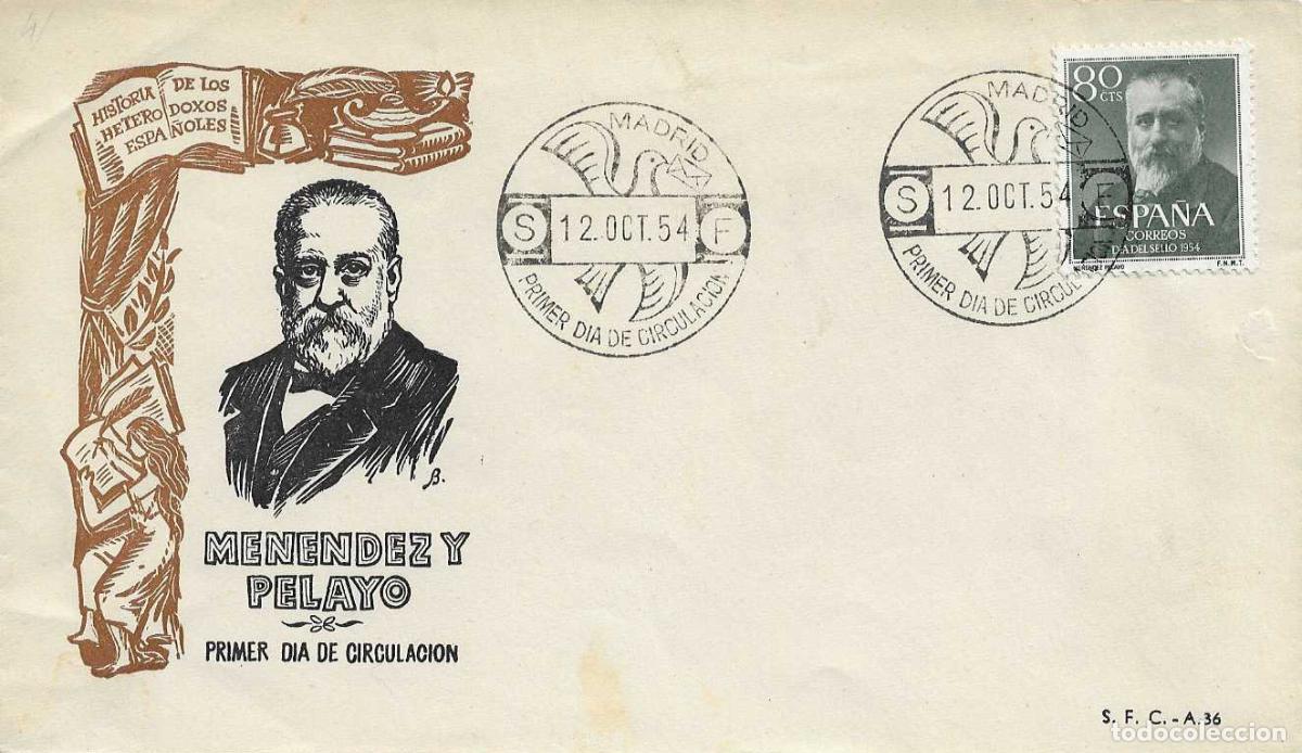 Sellos: MARCELINO MENENDEZ Y PELAYO DIA DEL SELLO 1954 (EDIFIL 1142) EN SPD SIN CIRCULAR SERVICIO FILATELICO